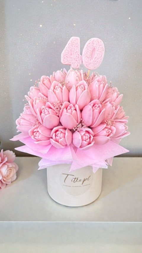 Tulipany z wosku sojowego - różowe - flowerbox