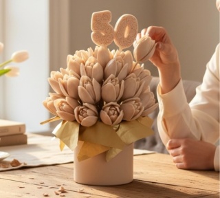 Tulipany z wosku sojowego - beżowe - flowerbox