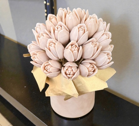Tulipany z wosku sojowego - beżowe - flowerbox