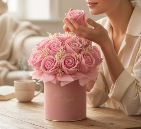 Róże z wosku sojowego - różowe - flowerbox