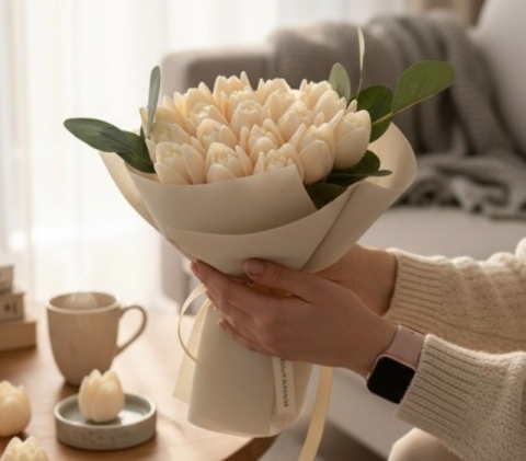 Tulipany z wosku sojowego - ecru - 19 szt.